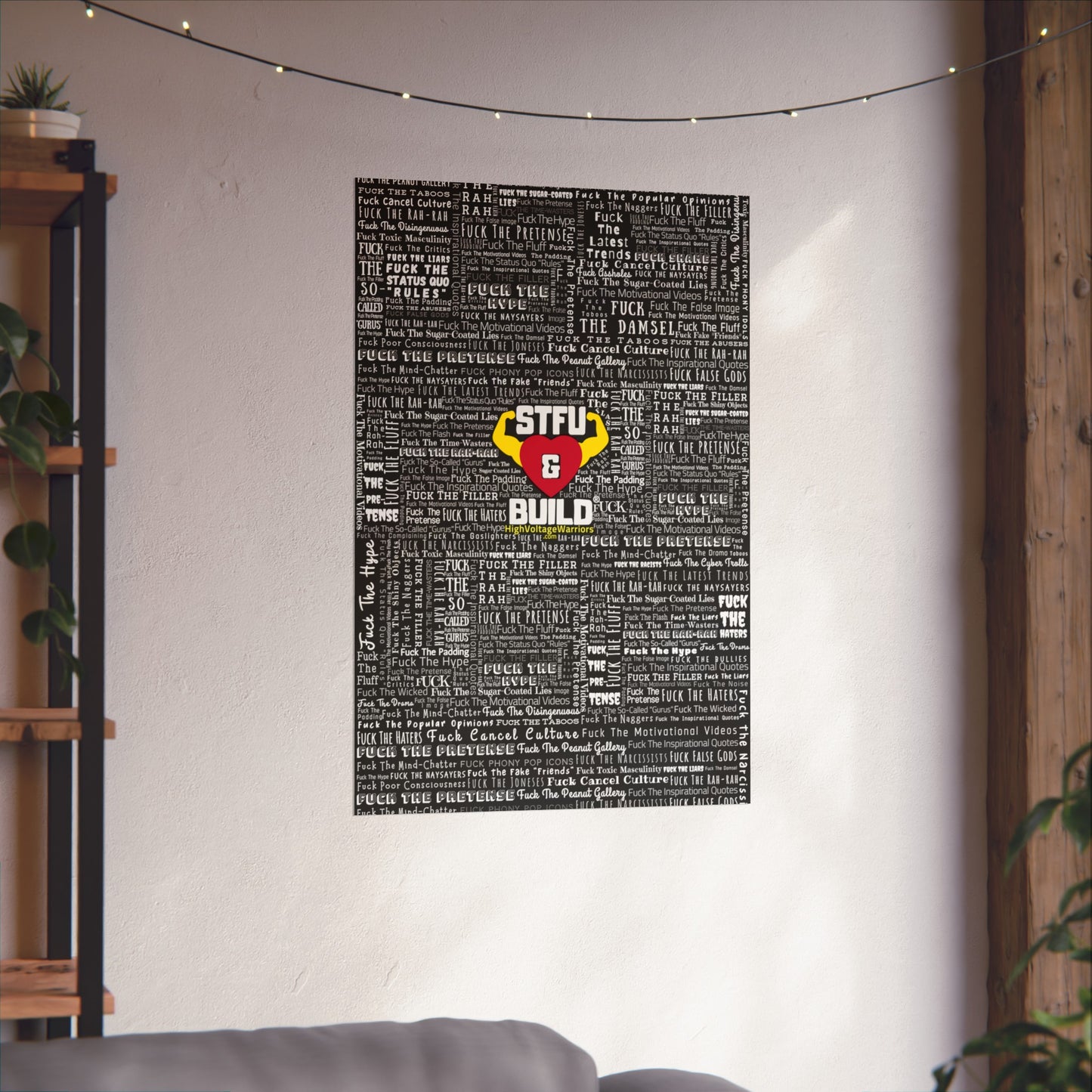 STFU & BUILD - Word Art Wrap - Black Background - Premium Matte Vertical Posters