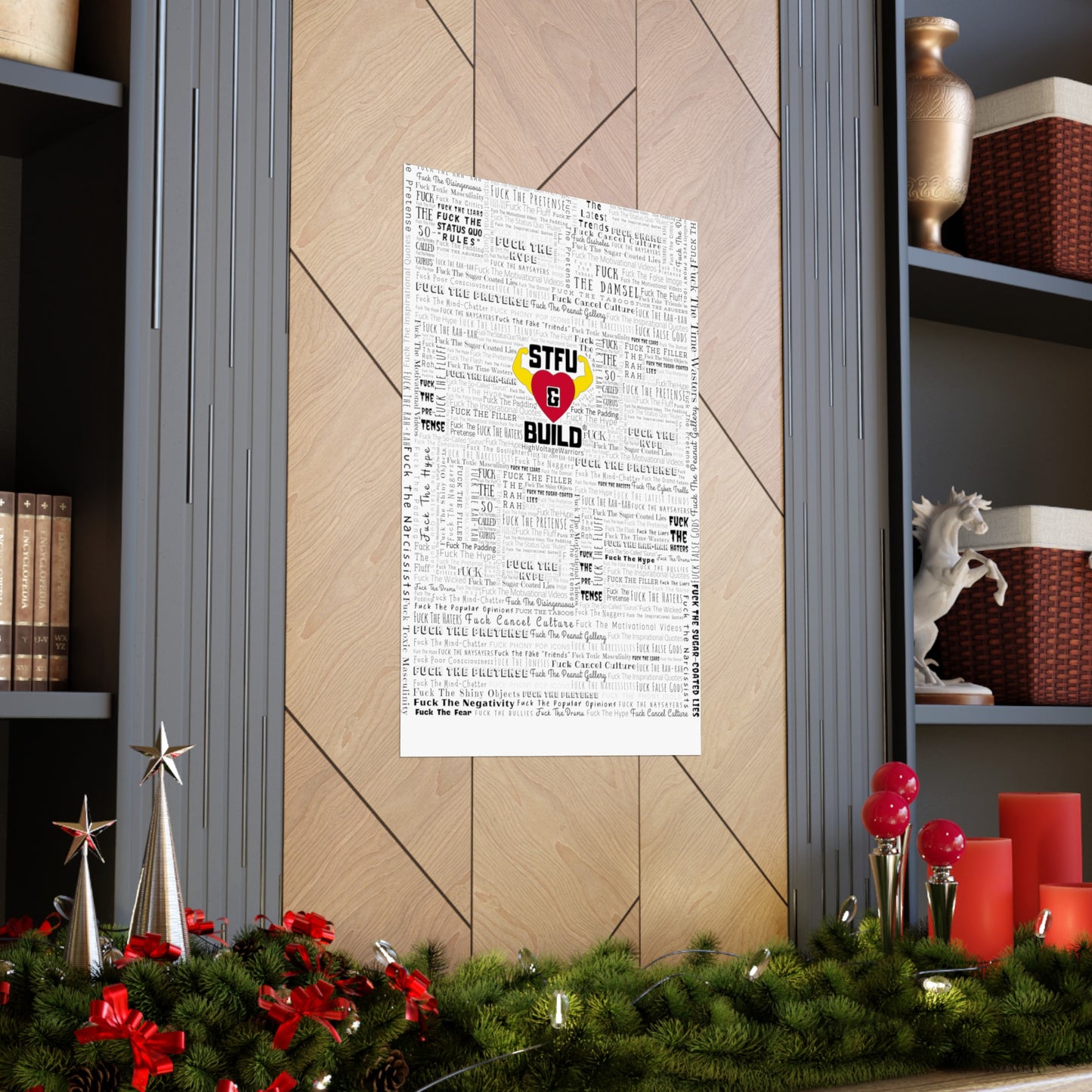 STFU & BUILD - Word Art Wrap - White Background - Premium Matte Vertical Posters