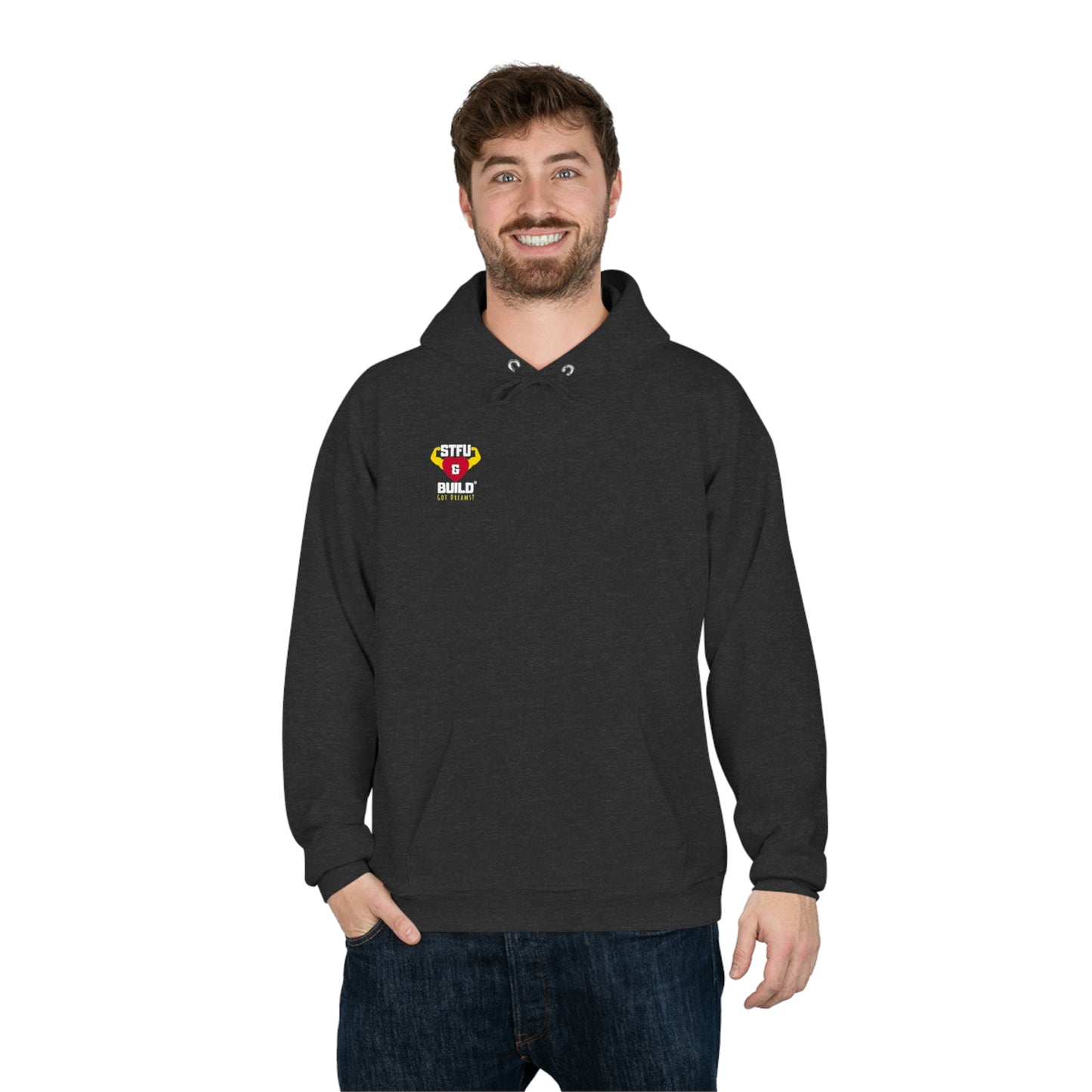 STFU & BUILD® - Don't let the monsters trip you up - Back Design - Unisex EcoSmart® Pullover Hoodie Sweatshirt