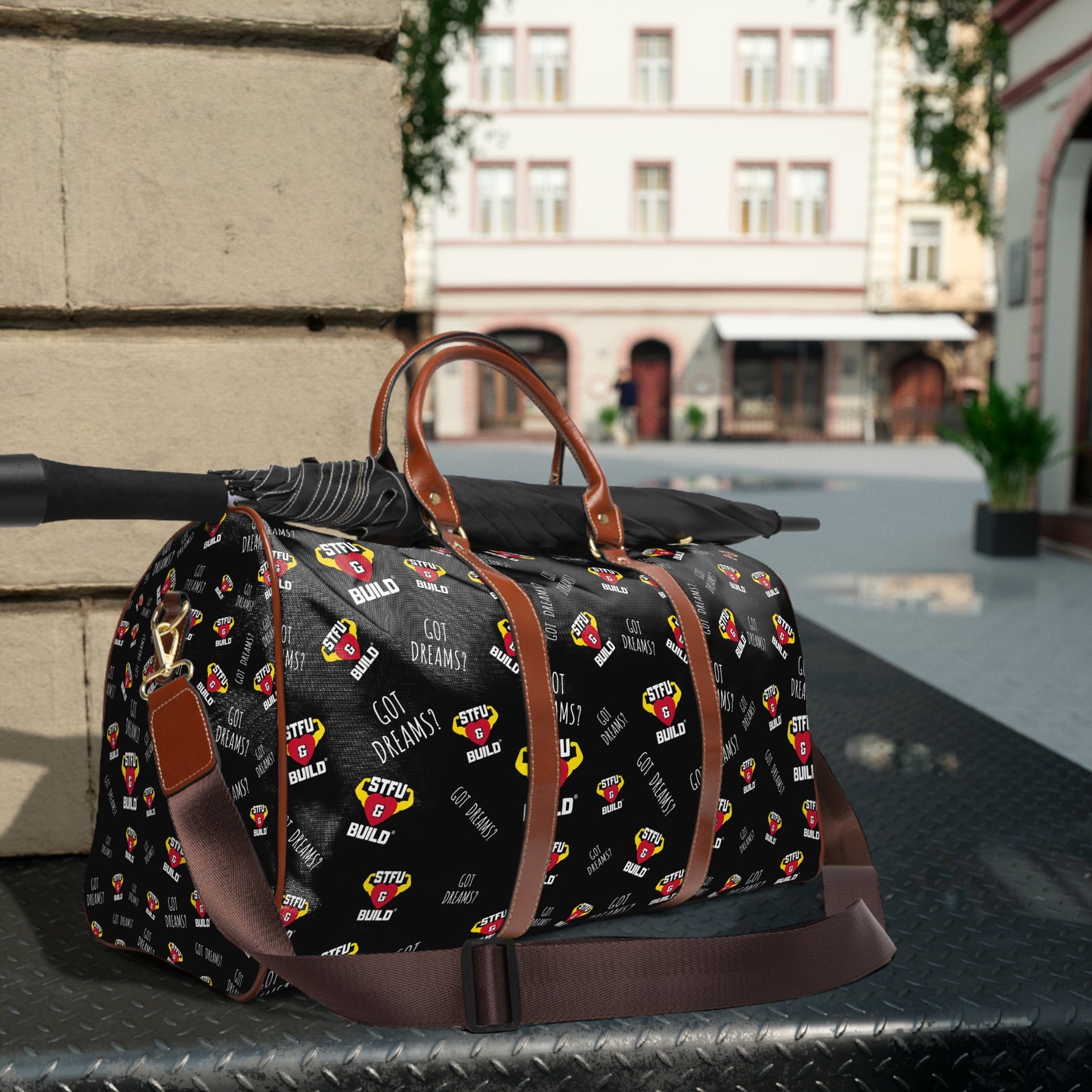 STFU & BUILD® - Classic Collage - Black - Waterproof Travel Bag