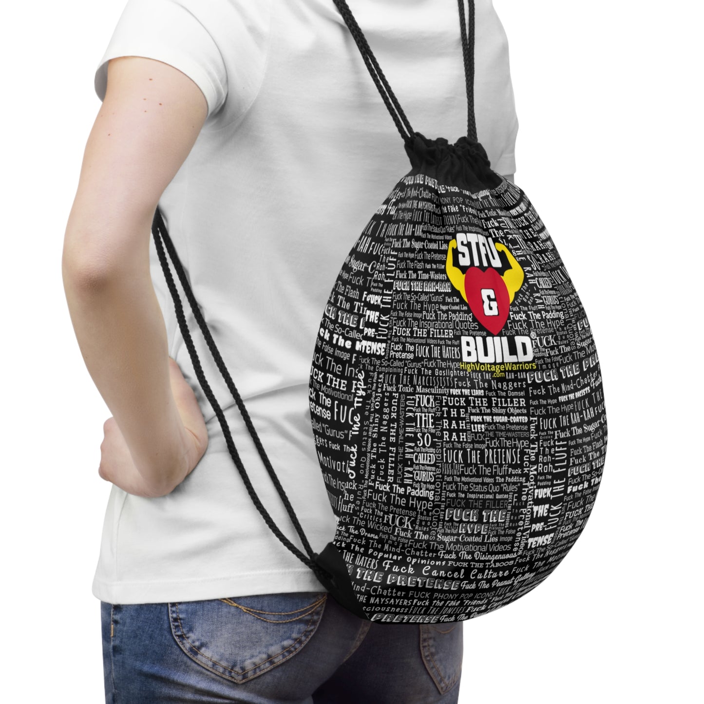 STFU & BUILD® - Word Art Wrap - Black - Drawstring Bag