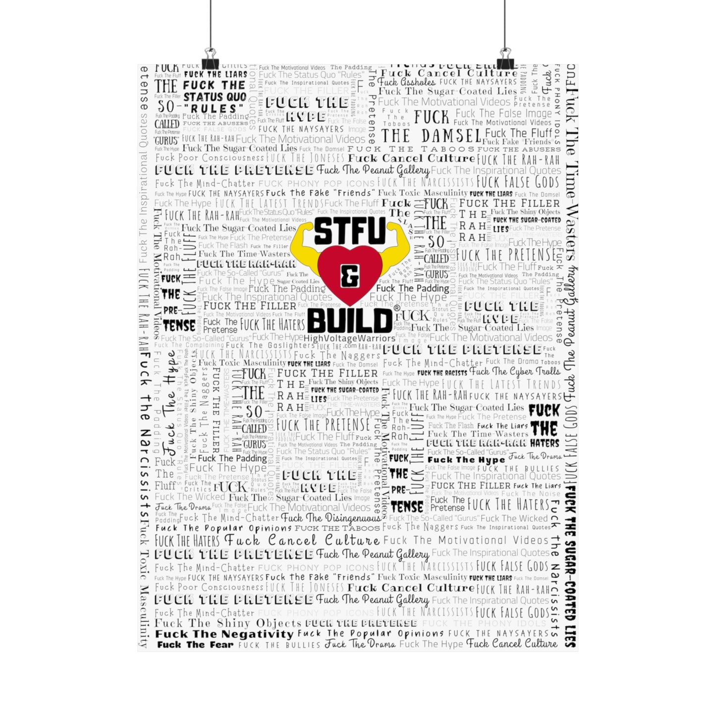 STFU & BUILD - Word Art Wrap - White Background - Premium Matte Vertical Posters