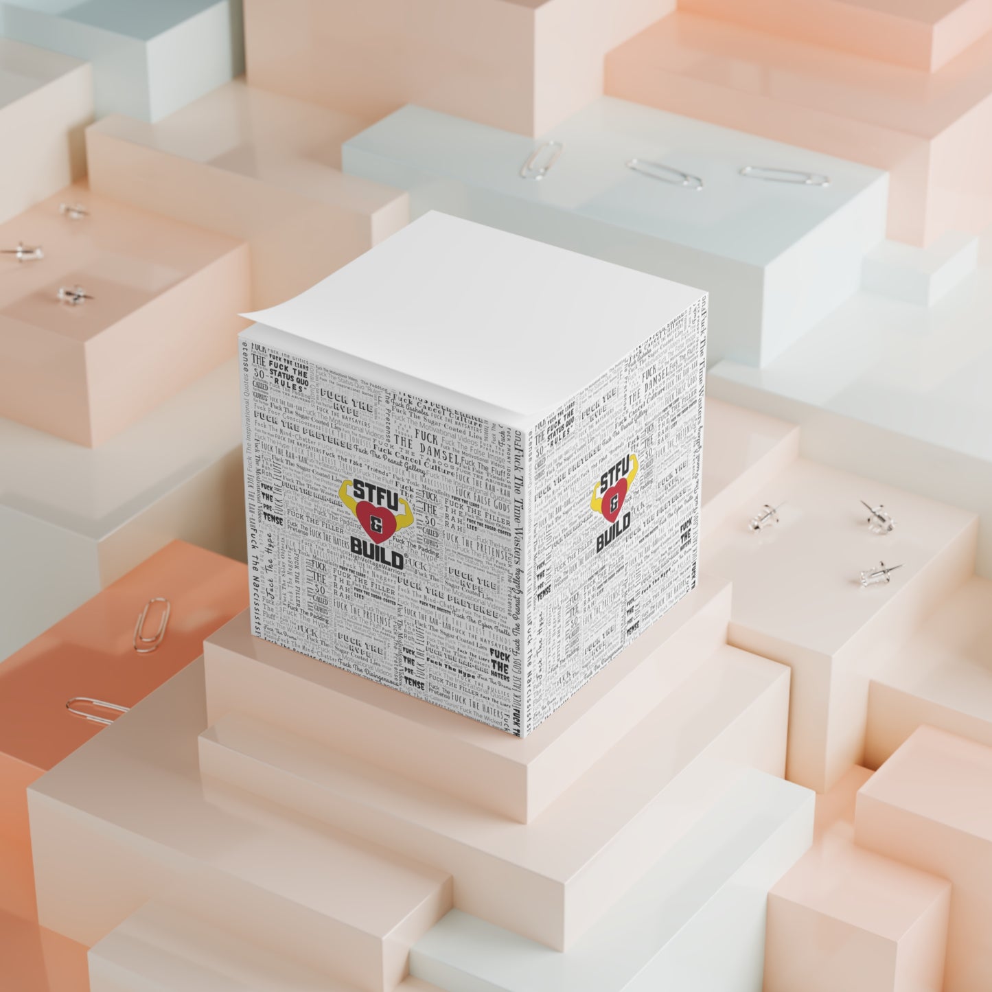 STFU & BUILD® - Word Art Wrap - White - Note Cube