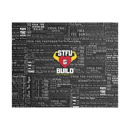 STFU & BUILD® | “Word Art Wrap” — Satin Canvas (Black, Stretched)