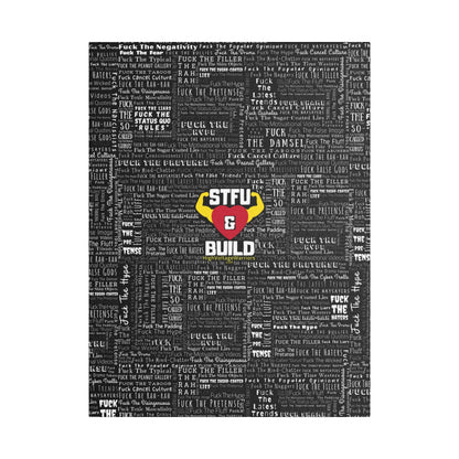 STFU & BUILD® | “Word Art Wrap” — Satin Canvas (Black, Stretched)