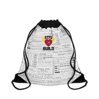 STFU & BUILD® - Word Art Wrap - White - Drawstring Bag