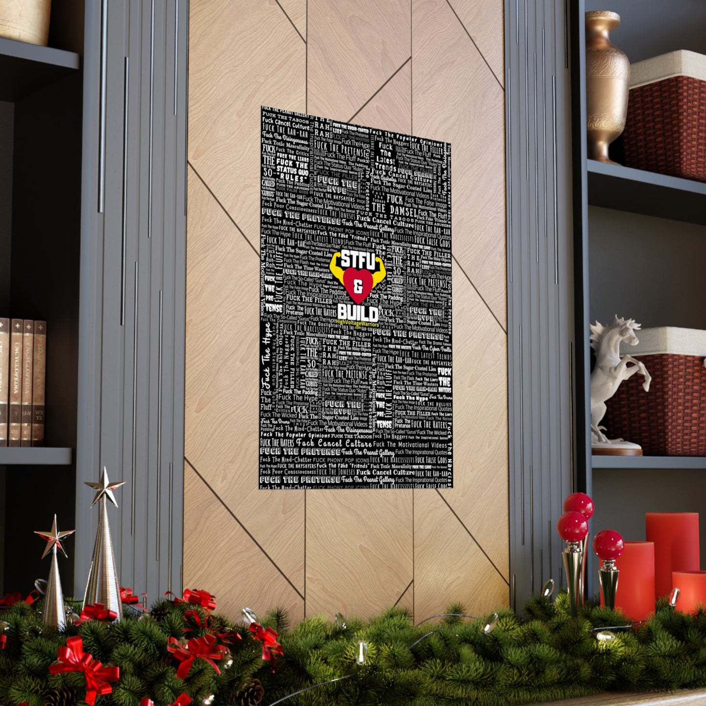 STFU & BUILD - Word Art Wrap - Black Background - Premium Matte Vertical Posters