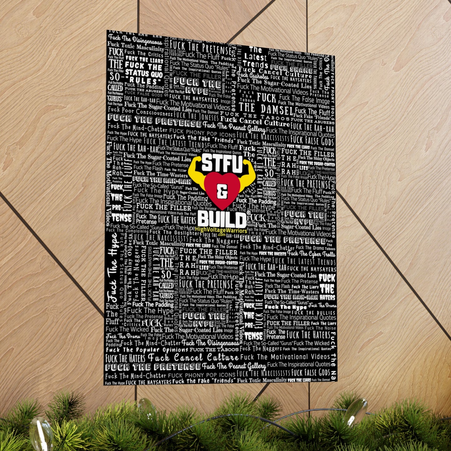 STFU & BUILD - Word Art Wrap - Black Background - Premium Matte Vertical Posters