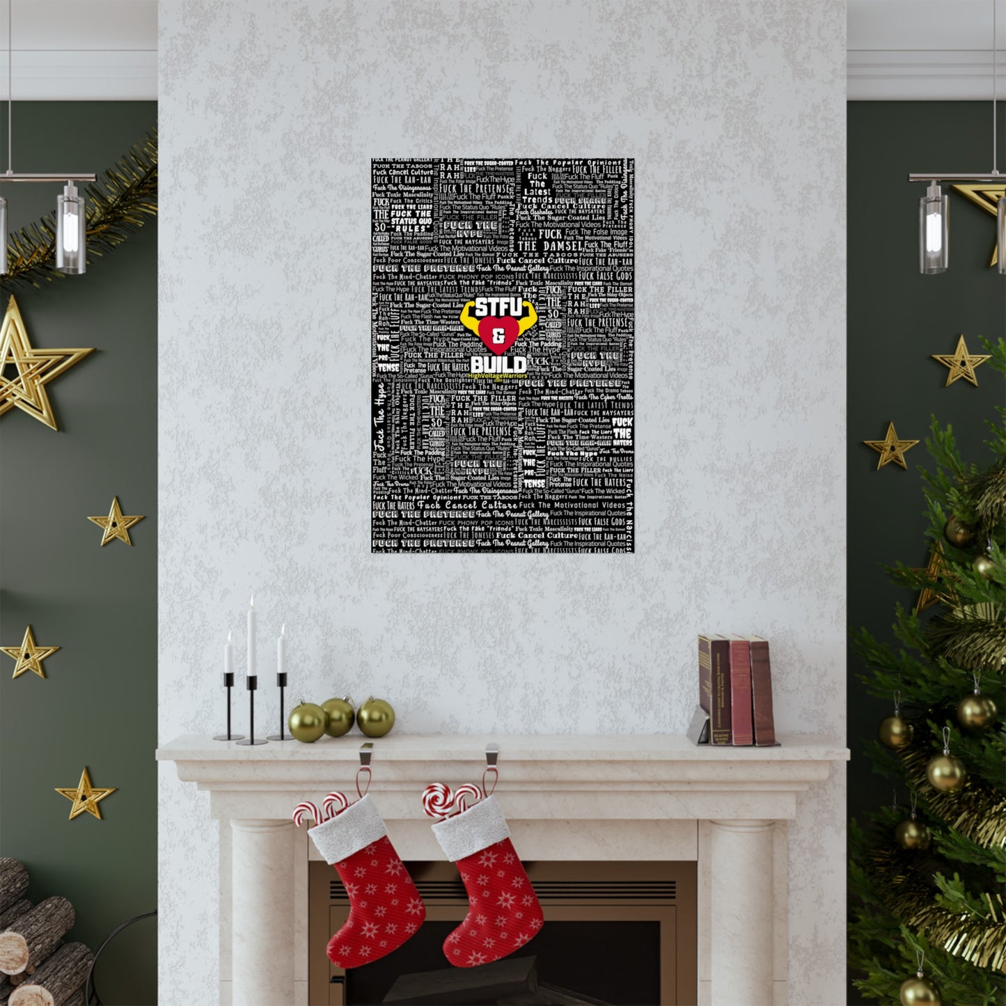 STFU & BUILD - Word Art Wrap - Black Background - Premium Matte Vertical Posters