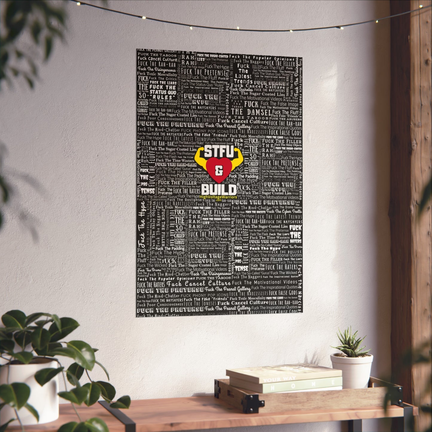 STFU & BUILD - Word Art Wrap - Black Background - Premium Matte Vertical Posters