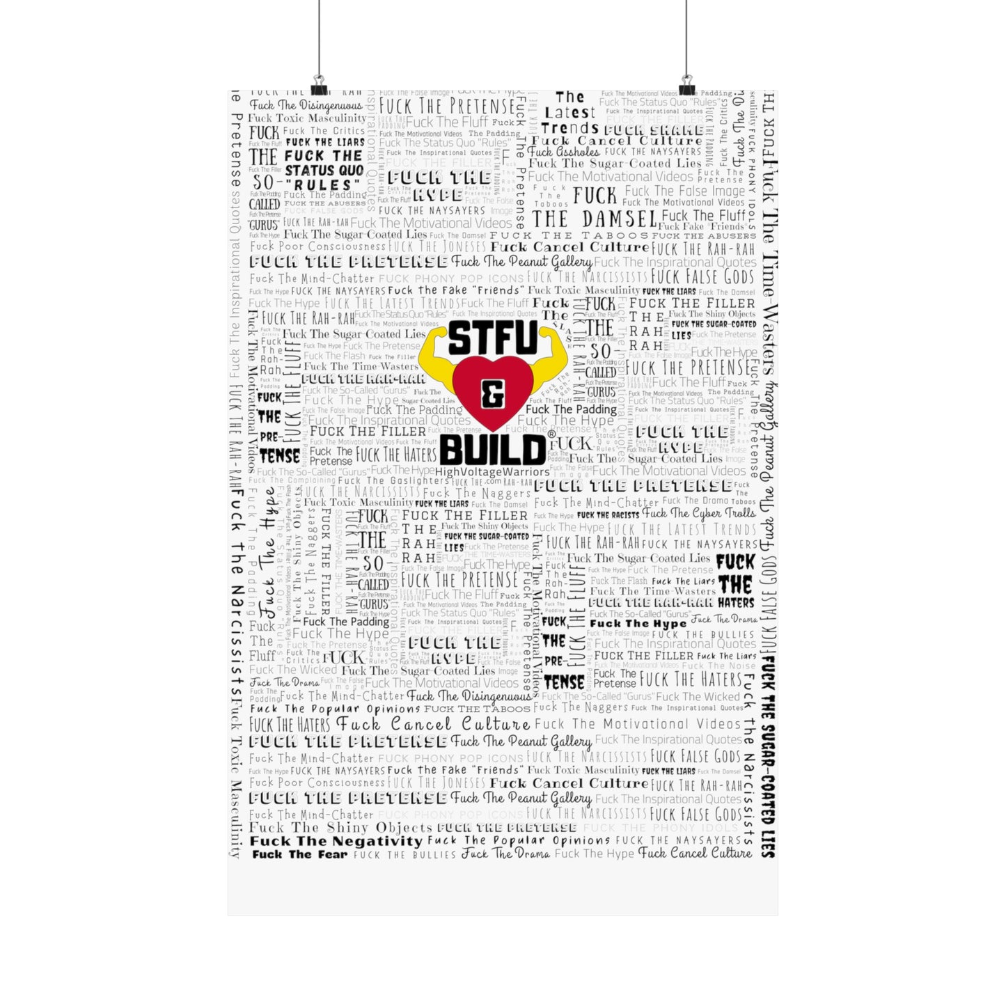 STFU & BUILD - Word Art Wrap - White Background - Premium Matte Vertical Posters