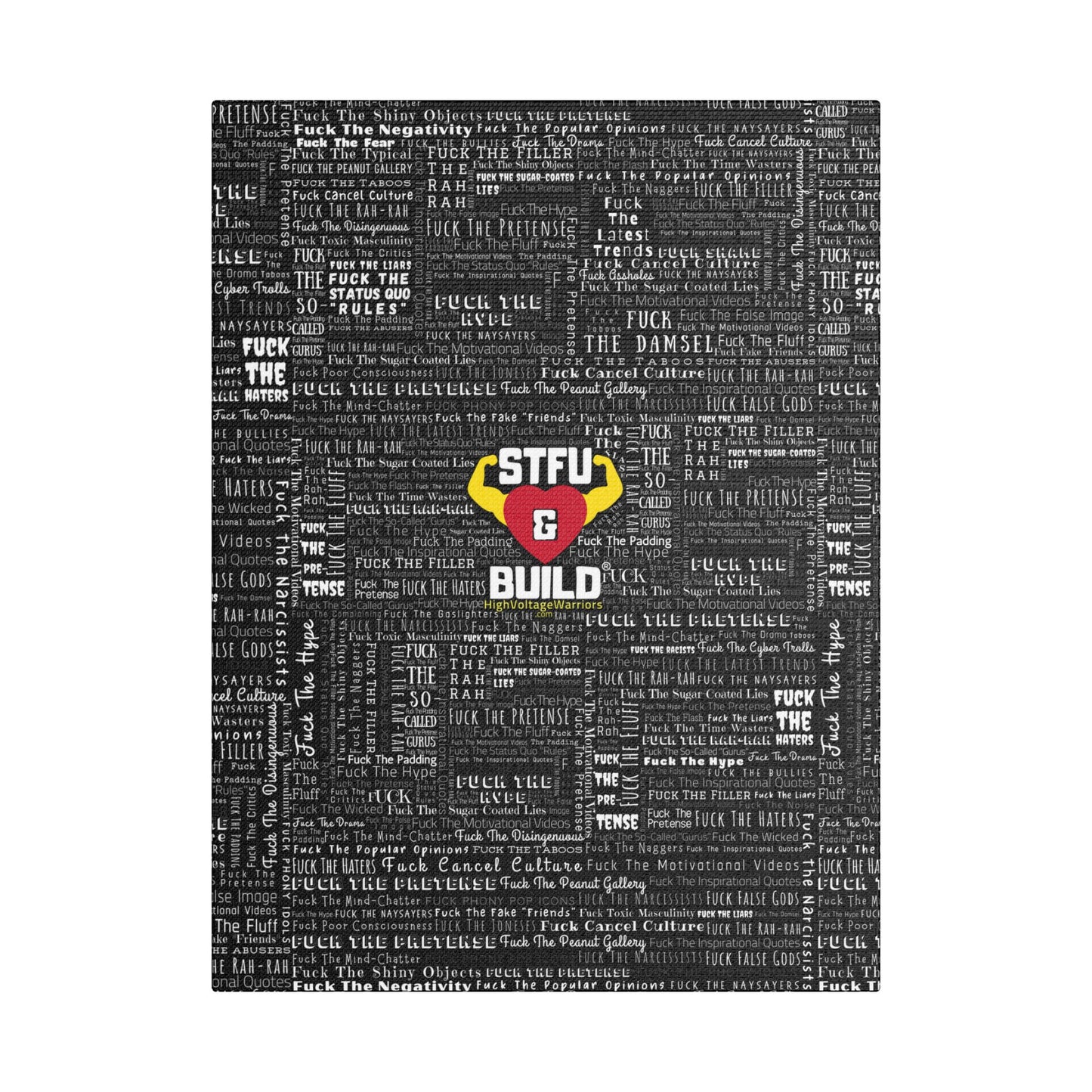 STFU & BUILD® | “Word Art Wrap” — Satin Canvas (Black, Stretched)
