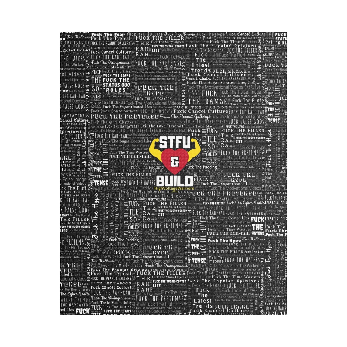 STFU & BUILD® | “Word Art Wrap” — Satin Canvas (Black, Stretched)