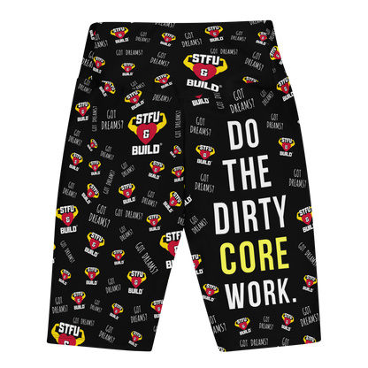 STFU & BUILD® | “Do The Dirty Core Work — Classic Collage” — Women's Biker Shorts