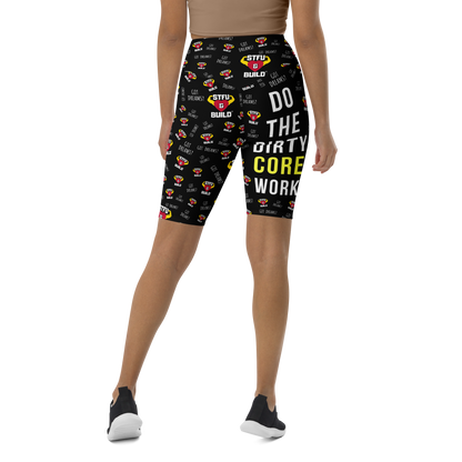 STFU & BUILD® | “Do The Dirty Core Work — Classic Collage” — Women's Biker Shorts