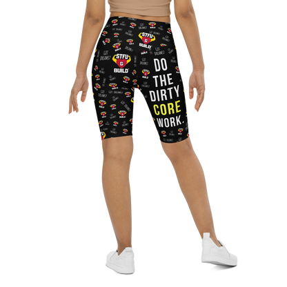 STFU & BUILD® | “Do The Dirty Core Work — Classic Collage” — Women's Biker Shorts