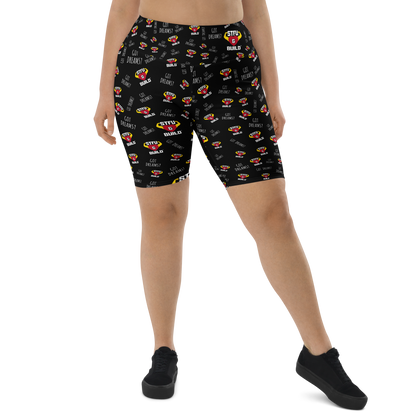 STFU & BUILD® | “Do The Dirty Core Work — Classic Collage” — Women's Biker Shorts