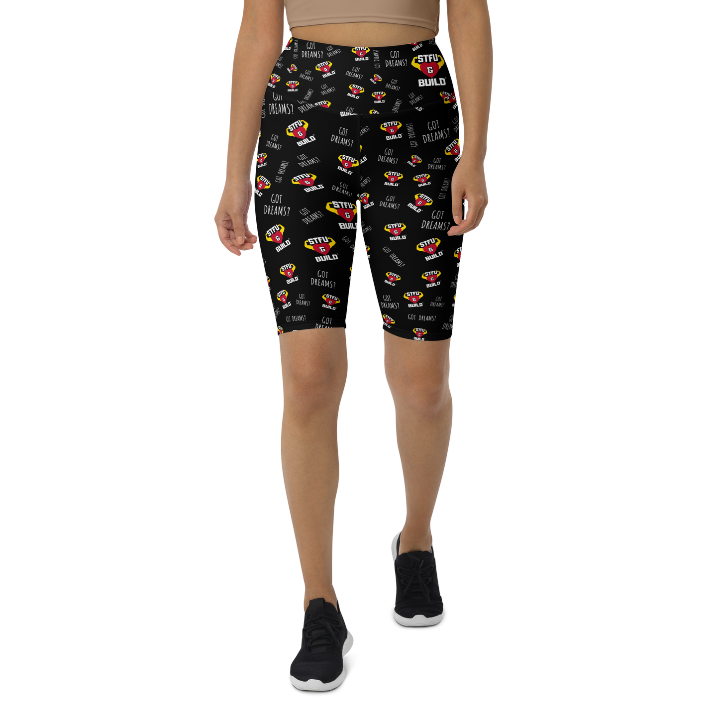 STFU & BUILD® | “Do The Dirty Core Work — Classic Collage” — Women's Biker Shorts