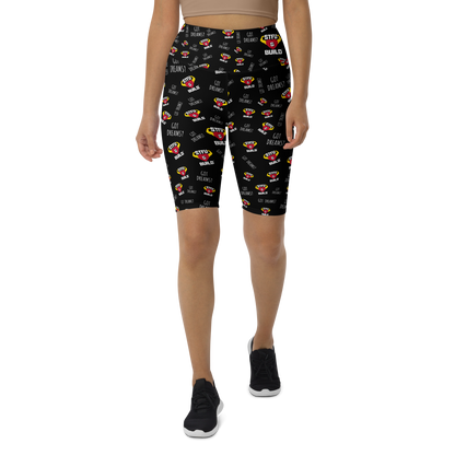 STFU & BUILD® | “Do The Dirty Core Work — Classic Collage” — Women's Biker Shorts