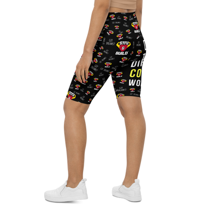 STFU & BUILD® | “Do The Dirty Core Work — Classic Collage” — Women's Biker Shorts