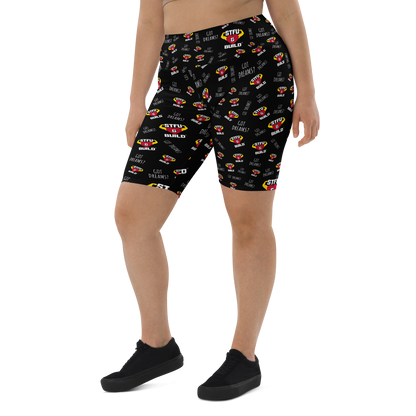 STFU & BUILD® | “Do The Dirty Core Work — Classic Collage” — Women's Biker Shorts