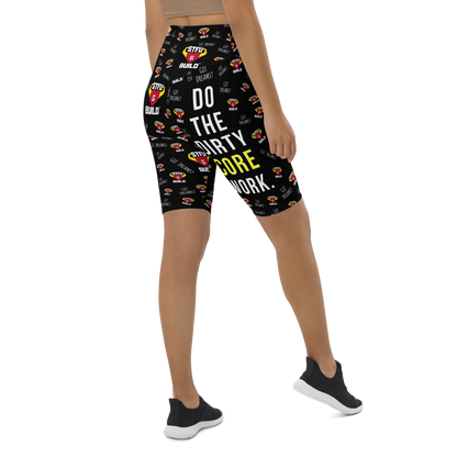 STFU & BUILD® | “Do The Dirty Core Work — Classic Collage” — Women's Biker Shorts