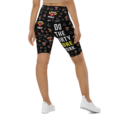 STFU & BUILD® | “Do The Dirty Core Work — Classic Collage” — Women's Biker Shorts