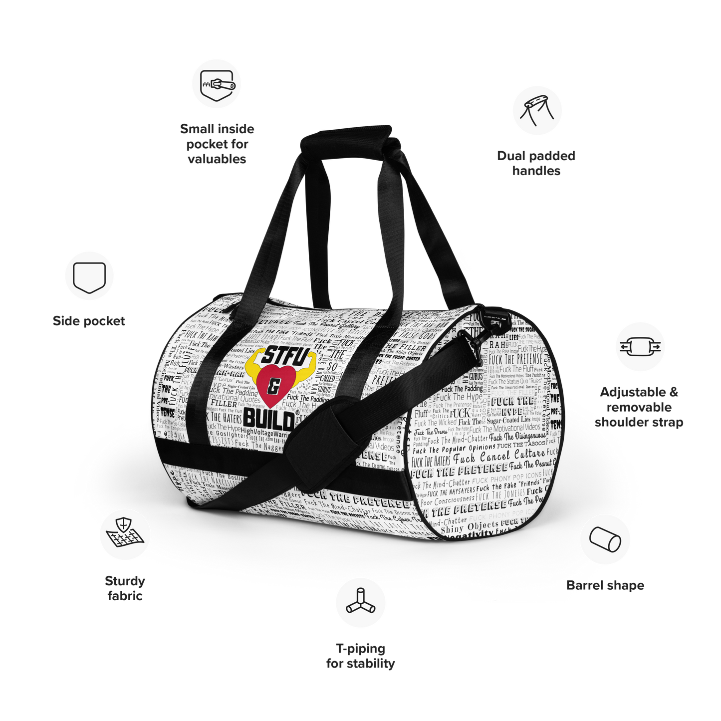 STFU & BUILD® | “Word Art Wrap” — Gym Bag