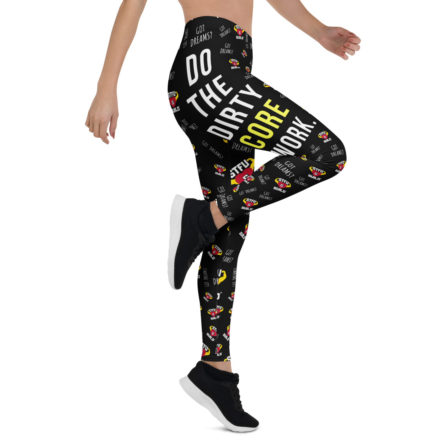 STFU & BUILD® | “Do The Dirty Core Work — Classic Collage” — Performance Leggings