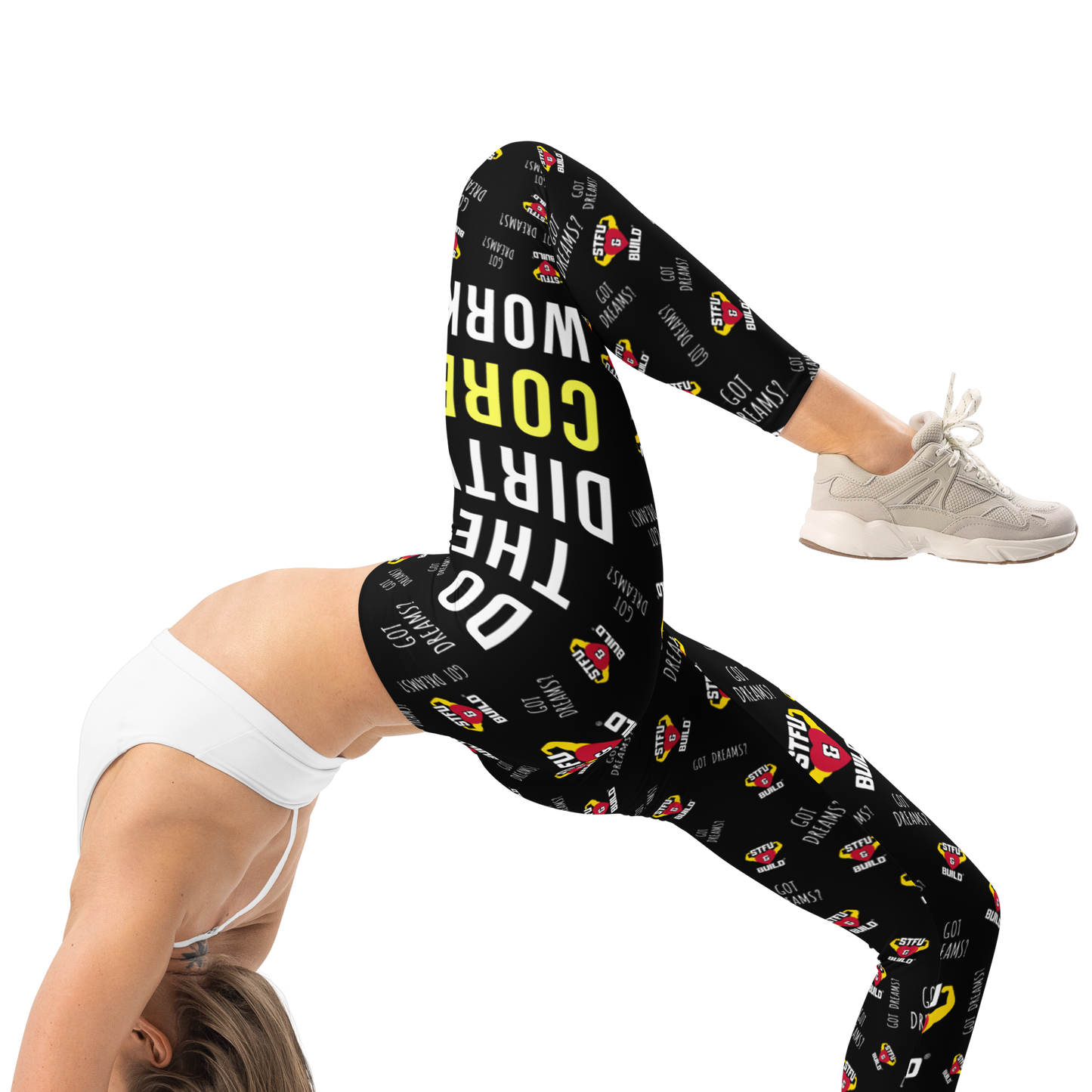 STFU & BUILD® | “Do The Dirty Core Work — Classic Collage” — Performance Leggings