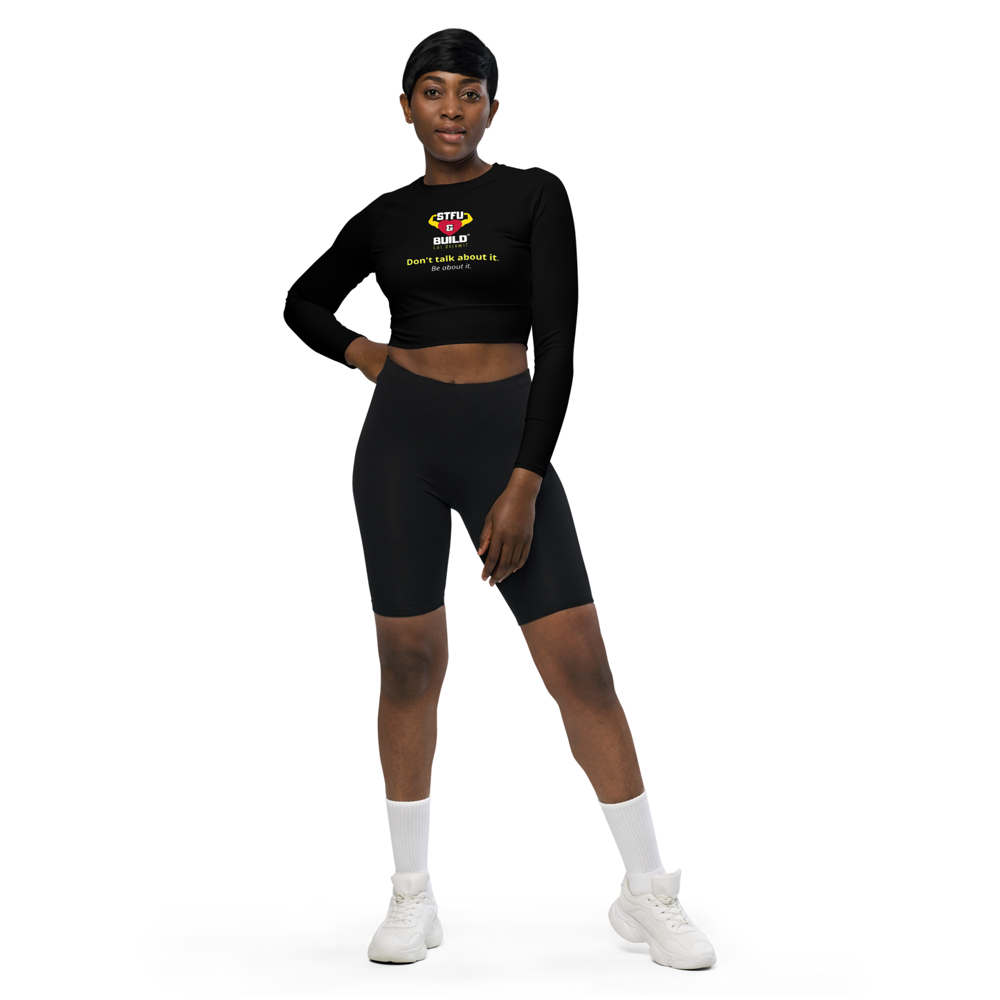 STFU & BUILD® | “Don’t Talk About It. Be About It.” — Recycled Long-Sleeve Crop Top