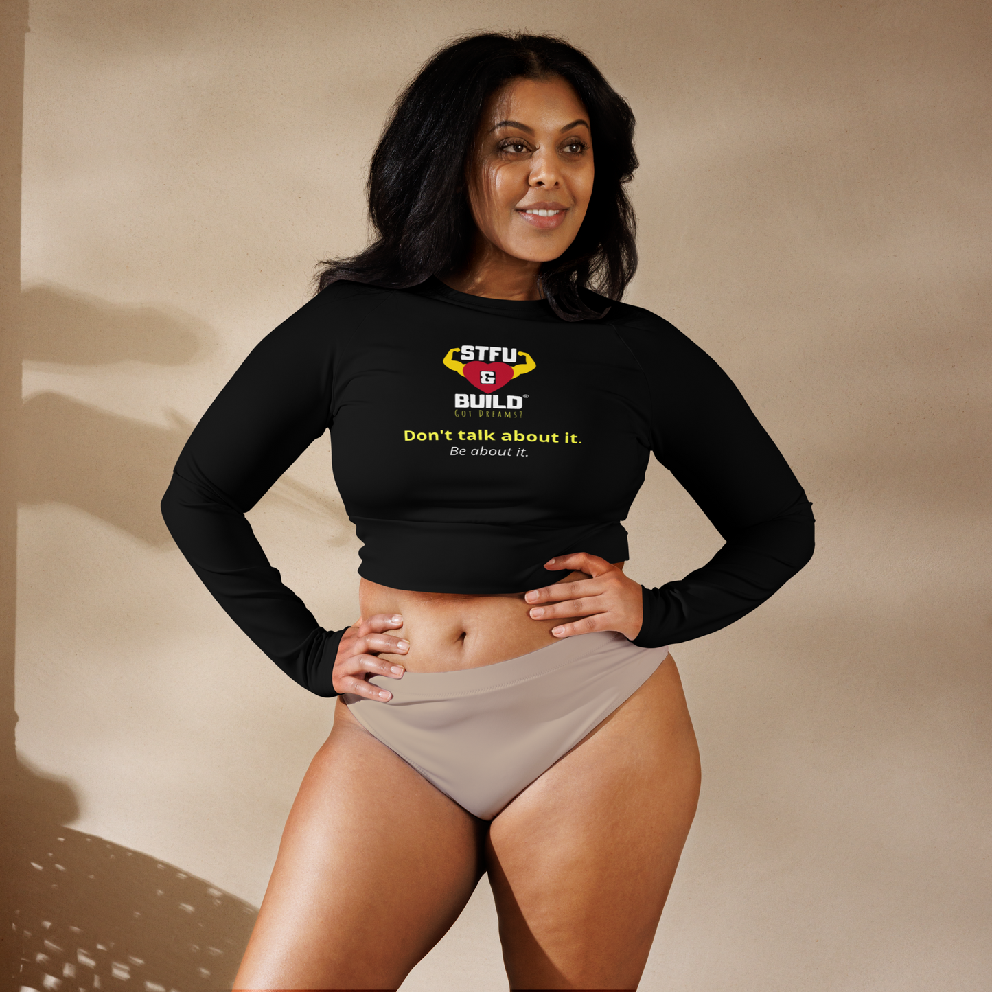 STFU & BUILD® | “Don’t Talk About It. Be About It.” — Recycled Long-Sleeve Crop Top