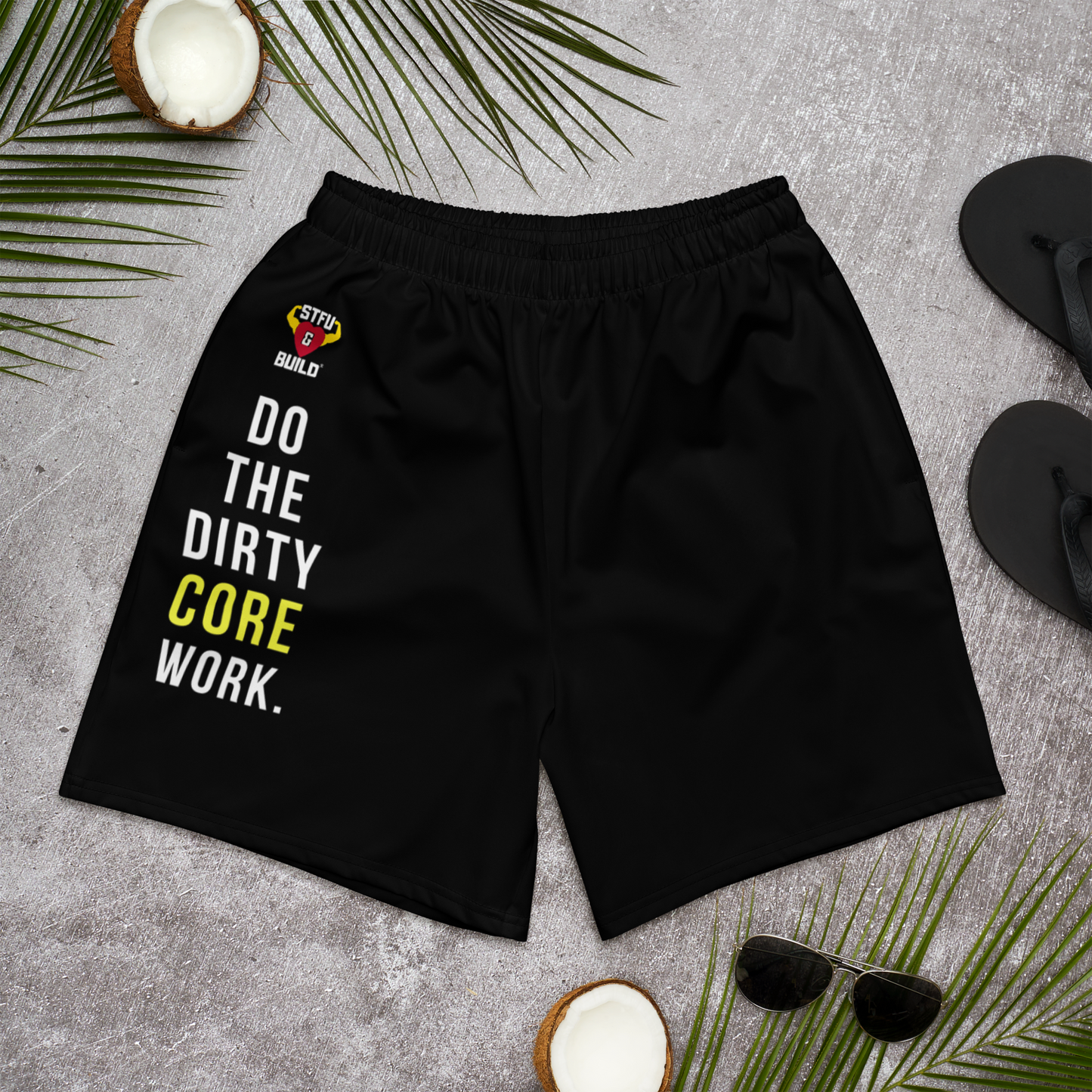 STFU & BUILD® | “Do The Dirty Core Work” — Women’s Recycled Athletic Shorts