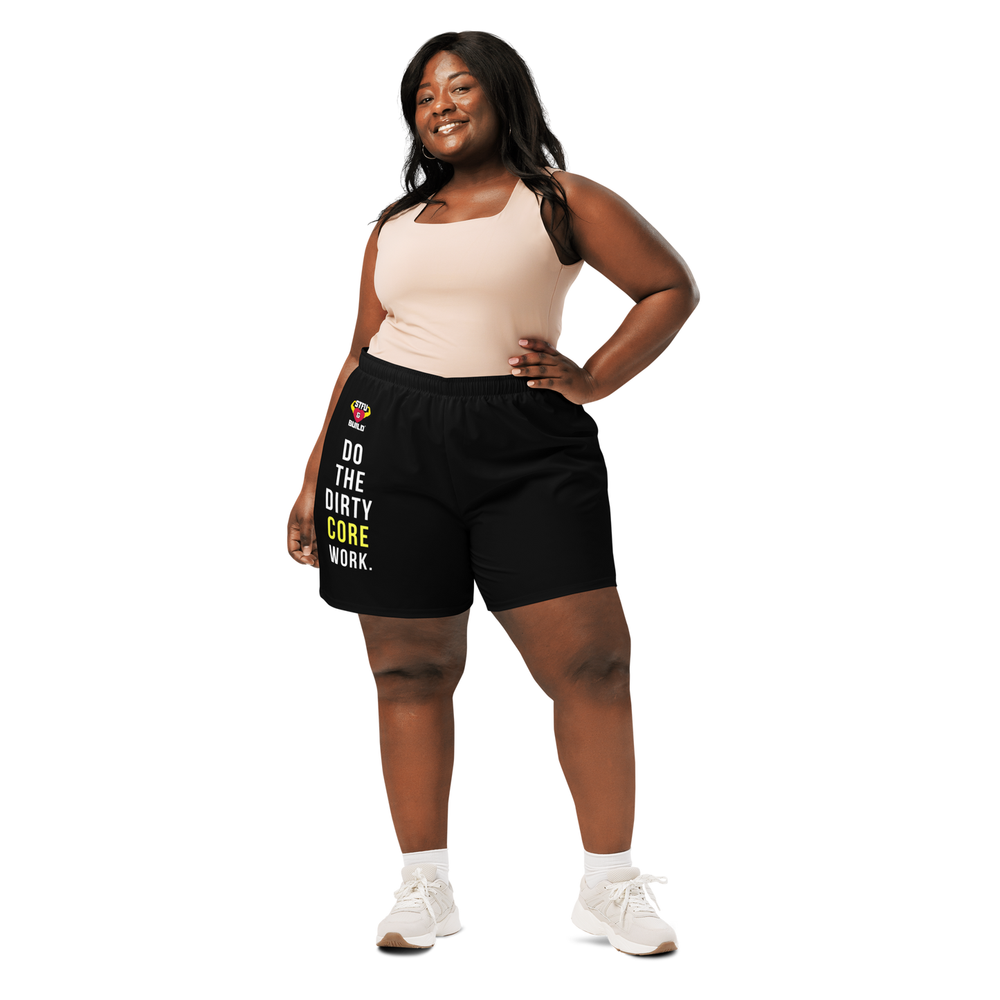 STFU & BUILD® | “Do The Dirty Core Work” — Women’s Recycled Athletic Shorts