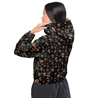 STFU & BUILD® | “Success Is Strictly Reserved — Classic Collage” — Women’s Cropped Windbreaker