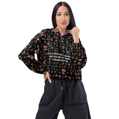 STFU & BUILD® | “Success Is Strictly Reserved — Classic Collage” — Women’s Cropped Windbreaker