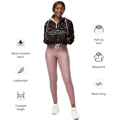 STFU & BUILD® | “Success Is Strictly Reserved — Classic Collage” — Women’s Cropped Windbreaker