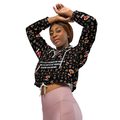 STFU & BUILD® | “Success Is Strictly Reserved — Classic Collage” — Women’s Cropped Windbreaker