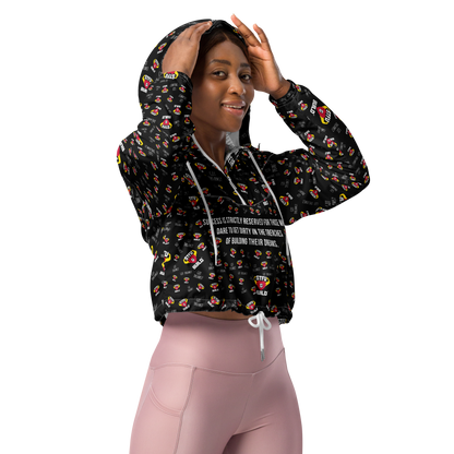 STFU & BUILD® | “Success Is Strictly Reserved — Classic Collage” — Women’s Cropped Windbreaker