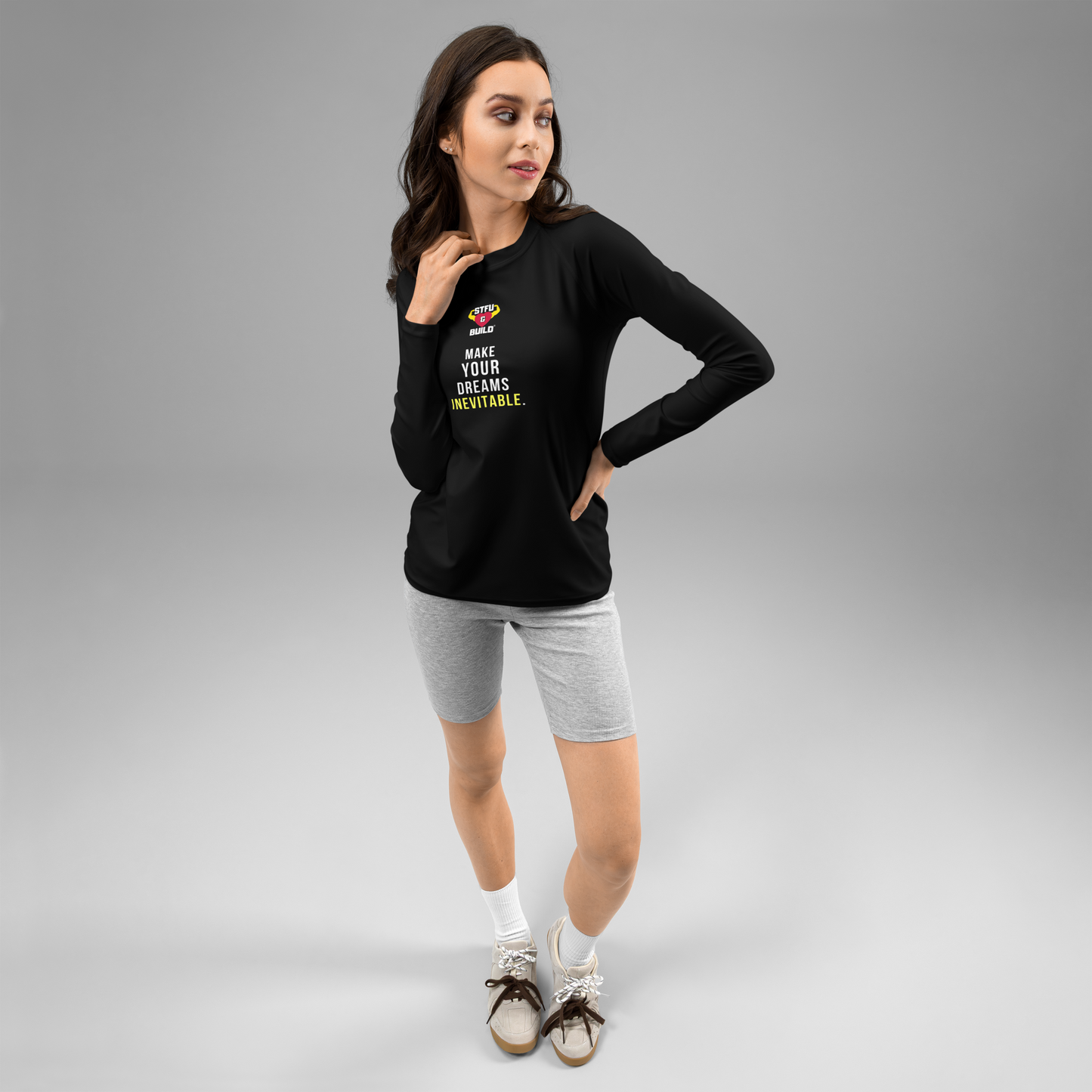 STFU & BUILD® | “Make Your Dreams Inevitable” — Women’s Rash Guard