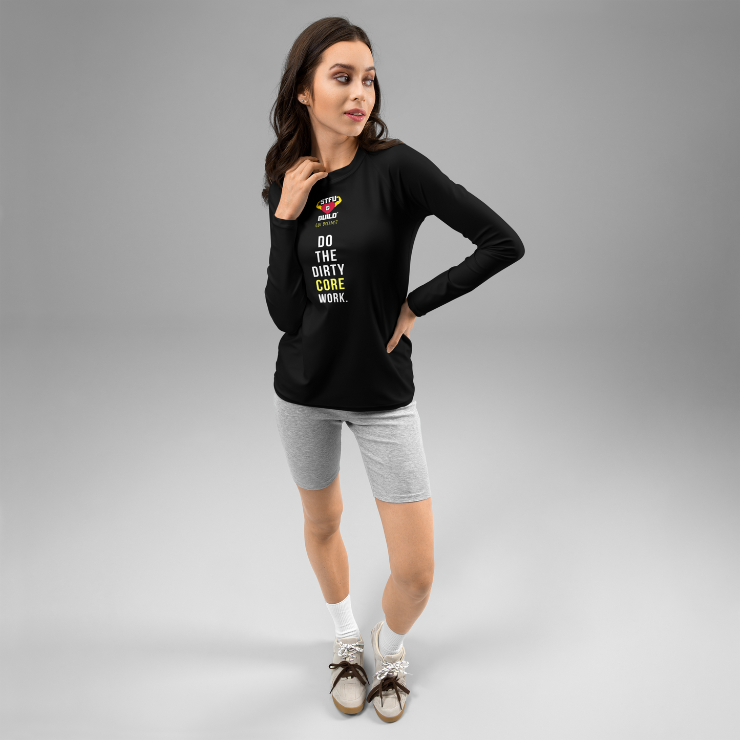 STFU & BUILD® | “Do The Dirty Core Work” — Women’s Rash Guard