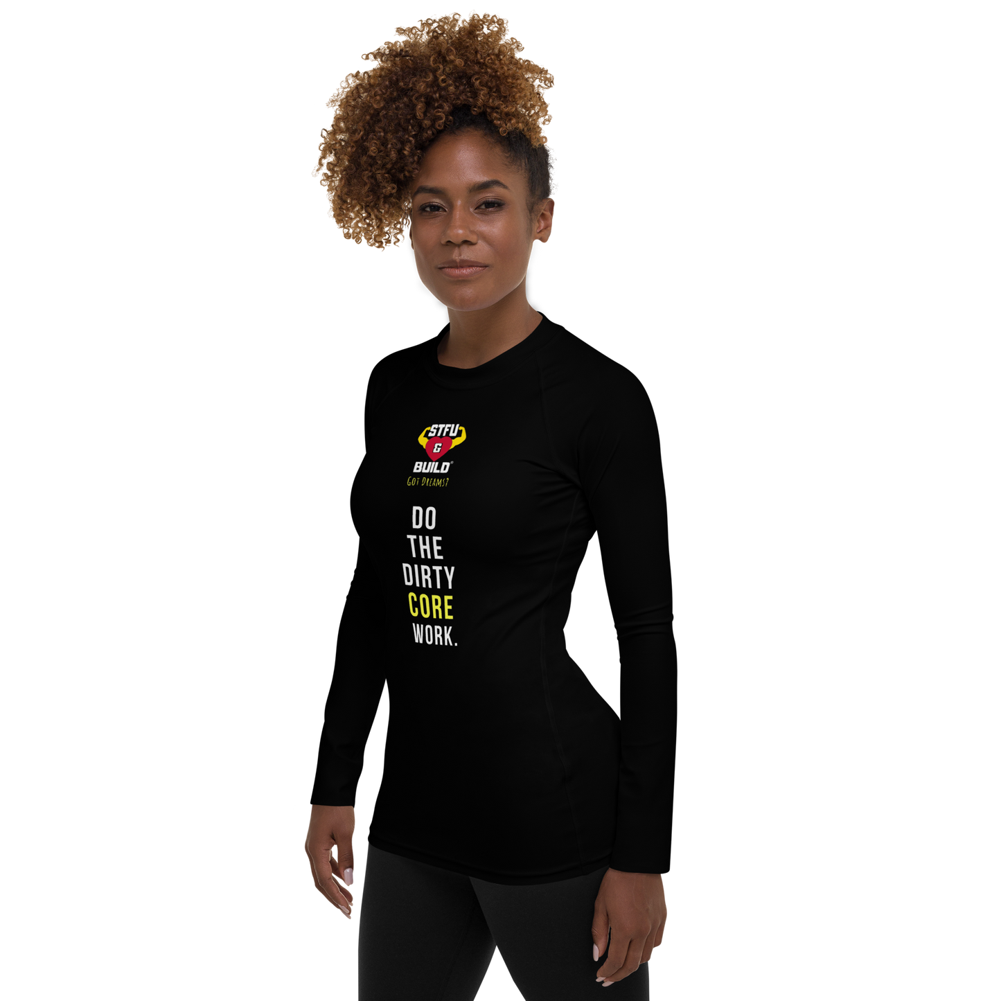 STFU & BUILD® | “Do The Dirty Core Work” — Women’s Rash Guard