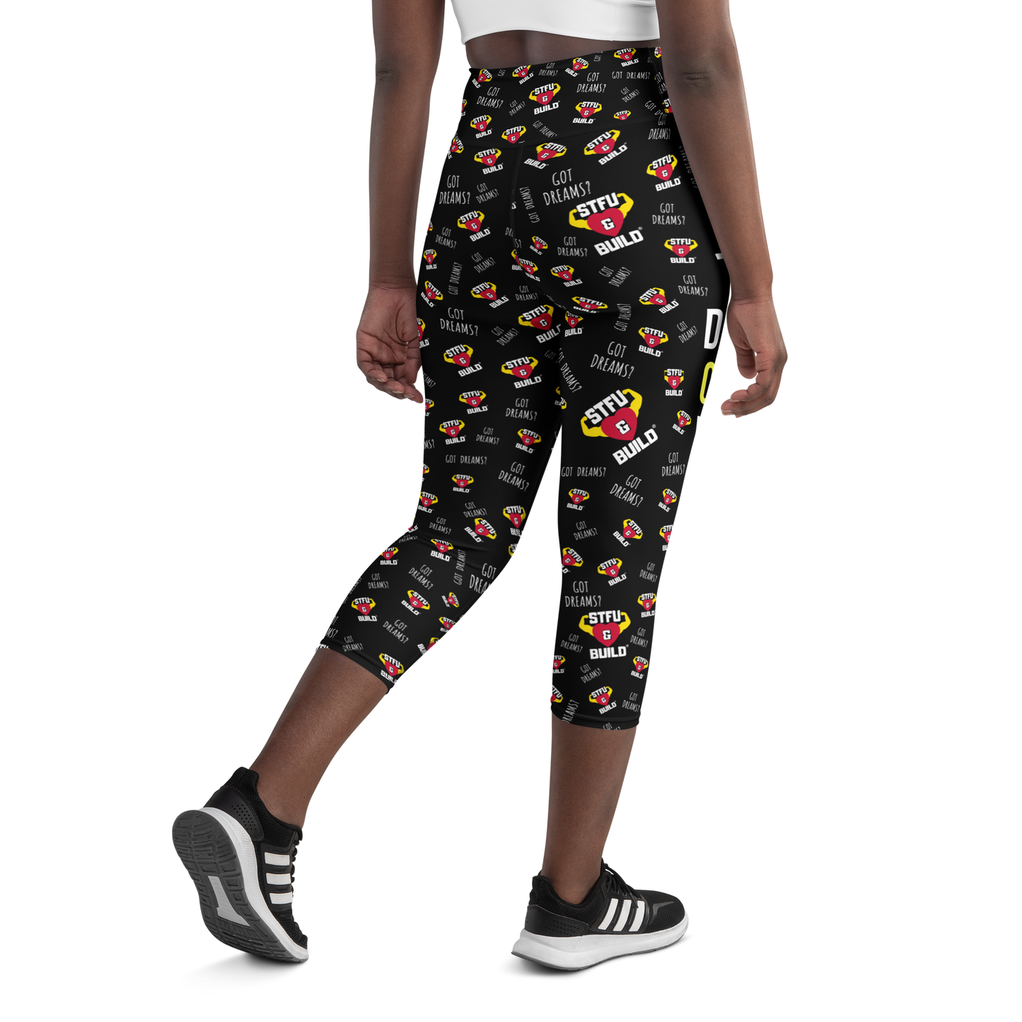 STFU & BUILD® | "Do The Dirty Core Work — Classic Collage" — Capri Leggings