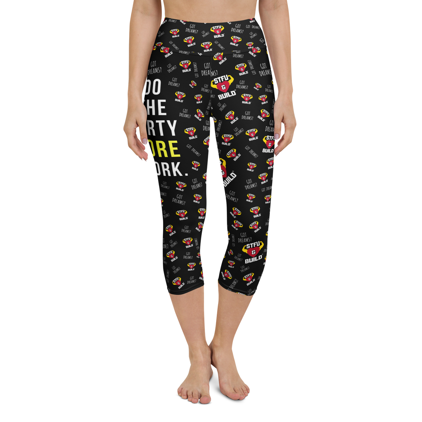STFU & BUILD® | "Do The Dirty Core Work — Classic Collage" — Capri Leggings
