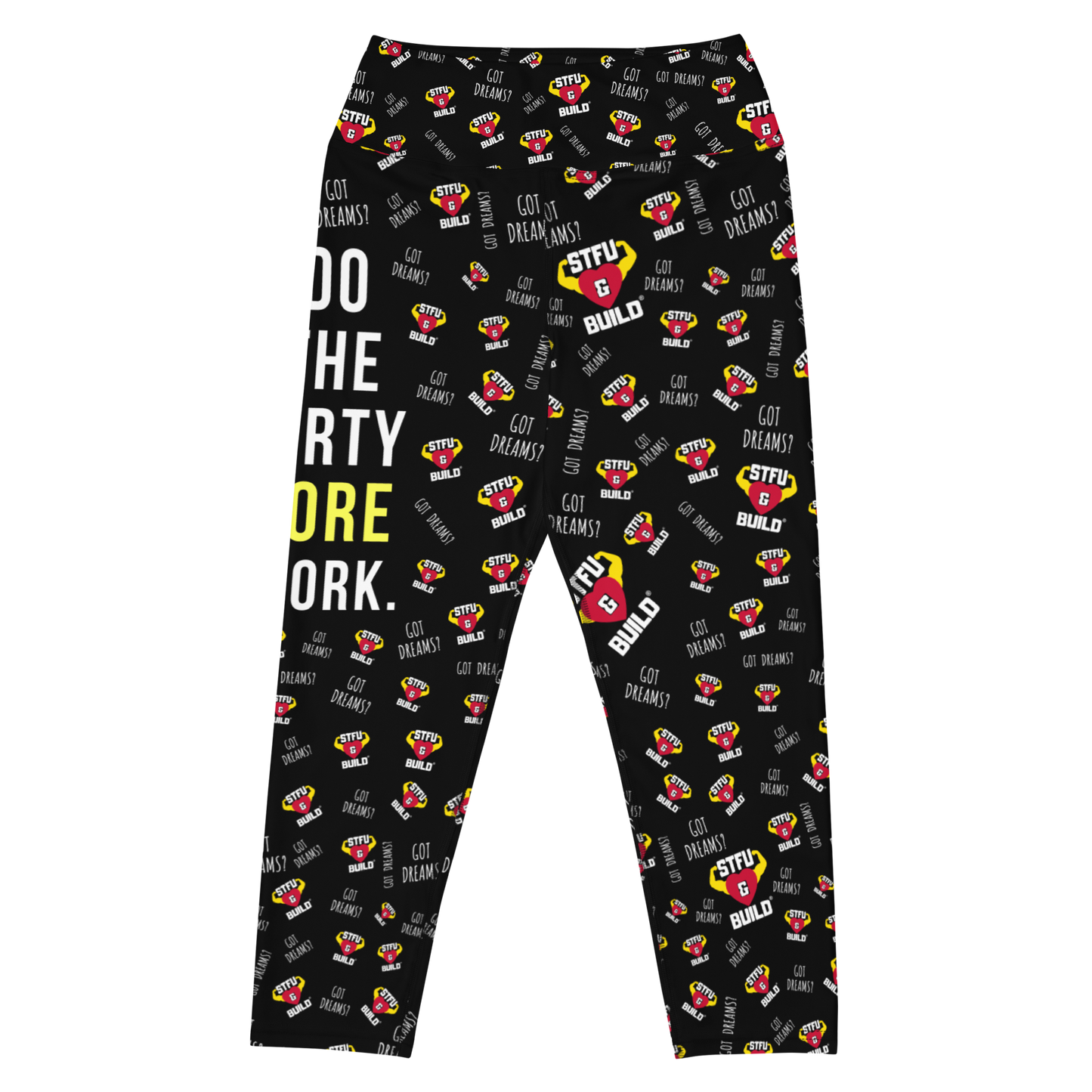 STFU & BUILD® | "Do The Dirty Core Work — Classic Collage" — Capri Leggings