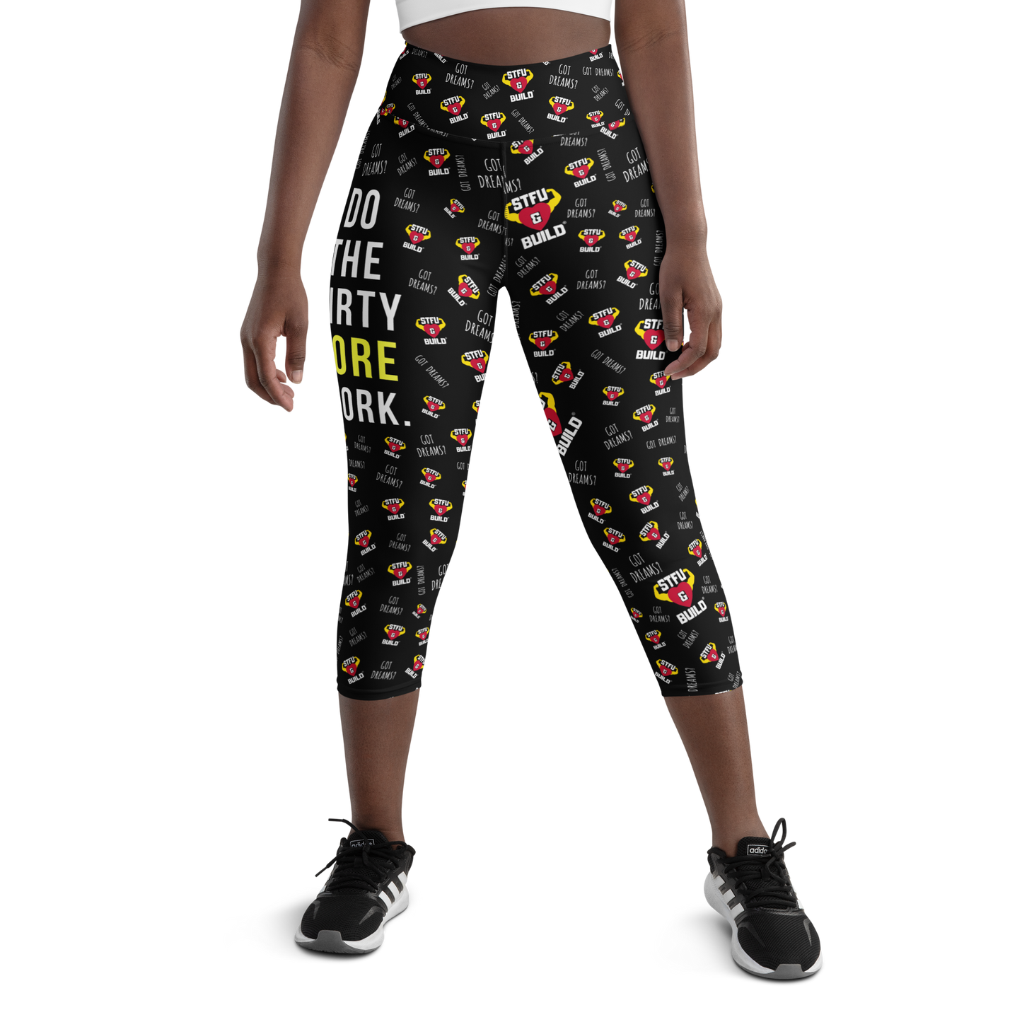 STFU & BUILD® | "Do The Dirty Core Work — Classic Collage" — Capri Leggings