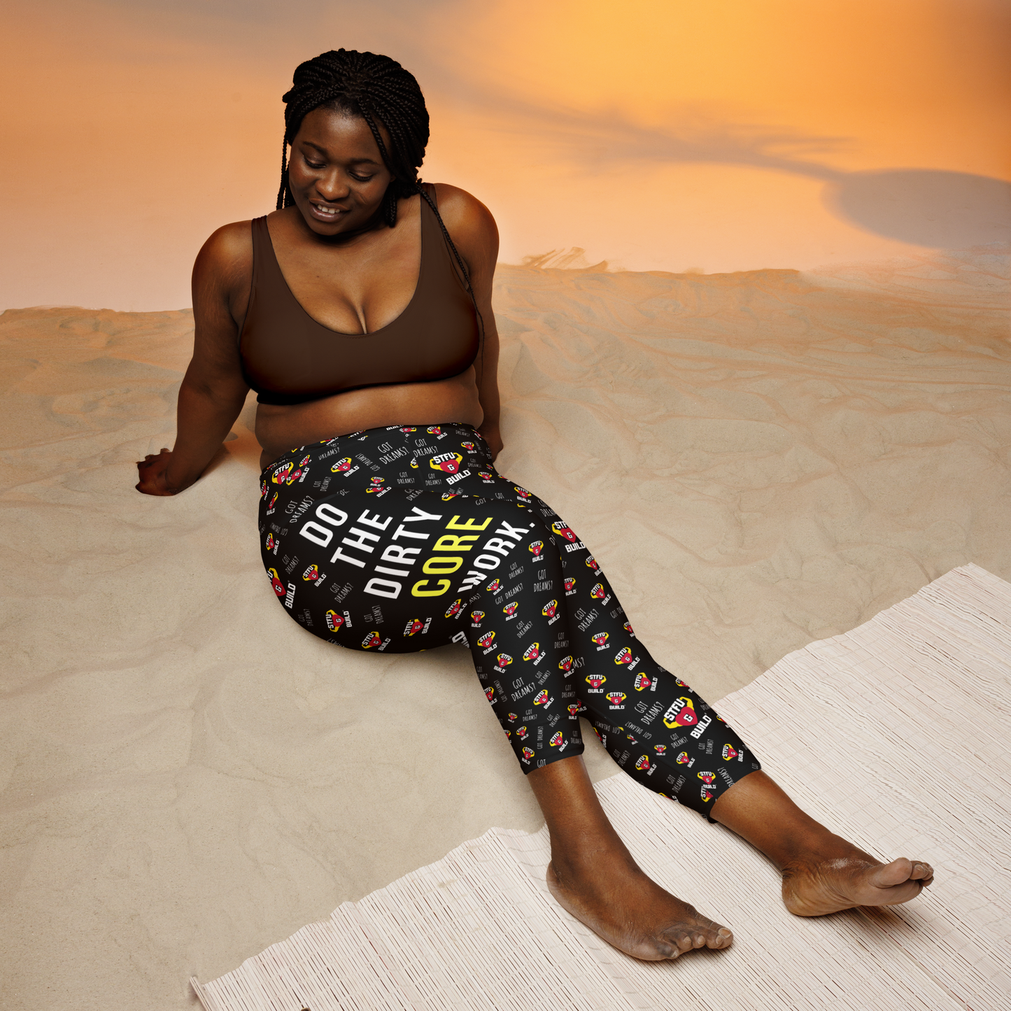STFU & BUILD® | "Do The Dirty Core Work — Classic Collage" — Capri Leggings