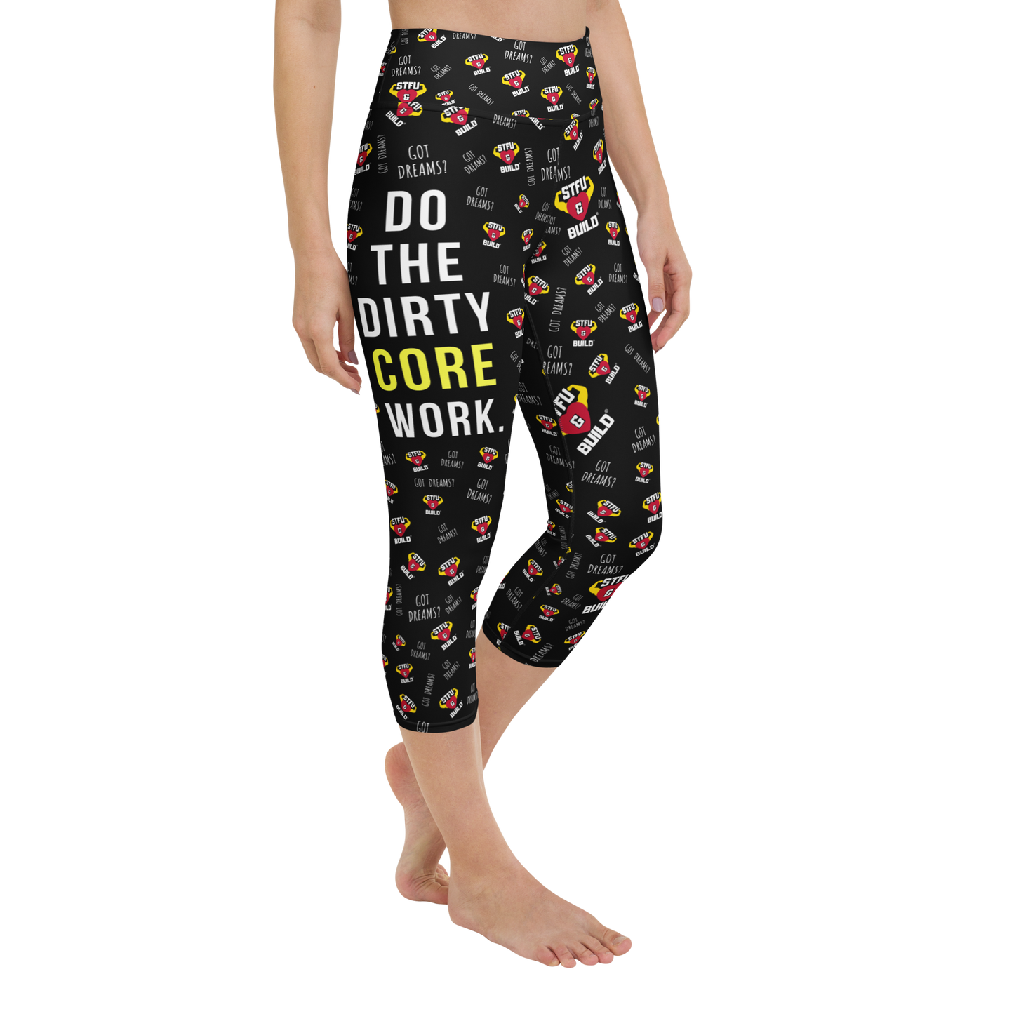 STFU & BUILD® | "Do The Dirty Core Work — Classic Collage" — Capri Leggings