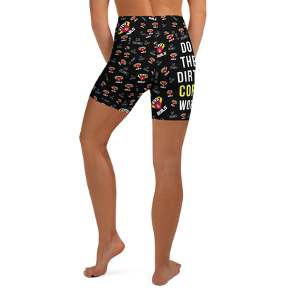 STFU & BUILD® | “Do The Dirty Core Work — Classic Collage” — Women’s Yoga Shorts