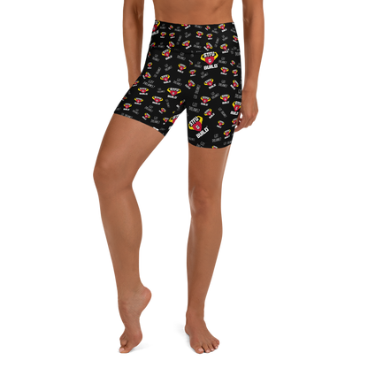 STFU & BUILD® | “Do The Dirty Core Work — Classic Collage” — Women’s Yoga Shorts